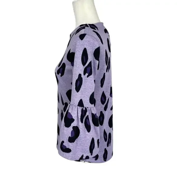 Tyler Boe Leopard Print Knit Top Bell Sleeves Purple Sz XS Preppy Modern Chic - Picture 3 of 10